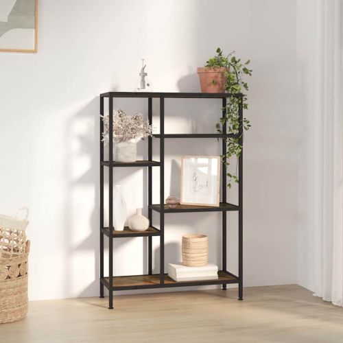 Етажерка за книги 80x30x120 см стомана и инженерно дърво