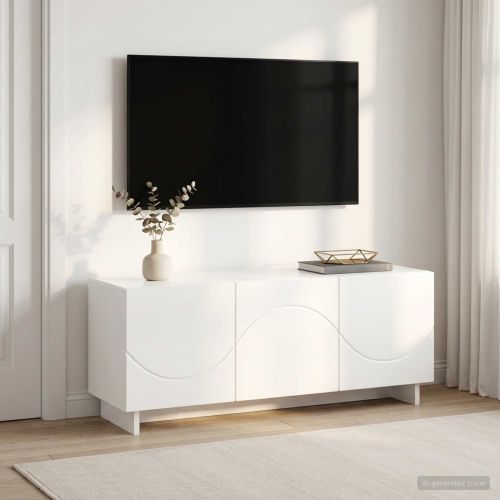 ТВ стойка 90 x 34.5 x 40 cm Бял гланц Инженерна дървесина
