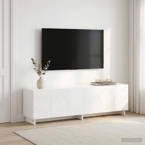 ТВ стойка 140 x 34,5 x 40 см Бял гланц Инженерна дървесина