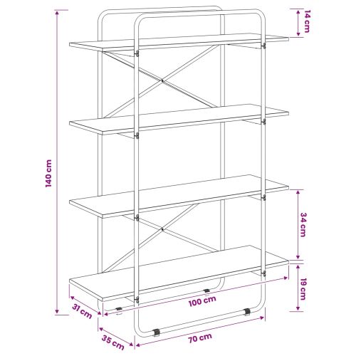 Рафт за книги 4 нива 100 x 35 x 140 см PB Опушен дъб