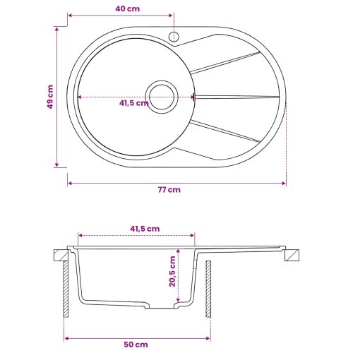 Кухненска мивка с единично корито Гранит 77 x 49 x 20,5 см