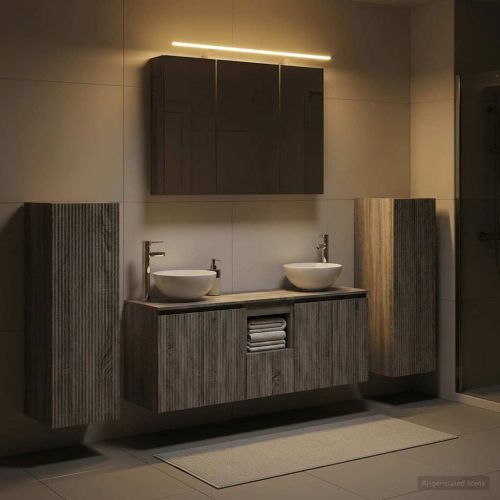 Комплект мебели за баня 6 бр. Сив Сонома