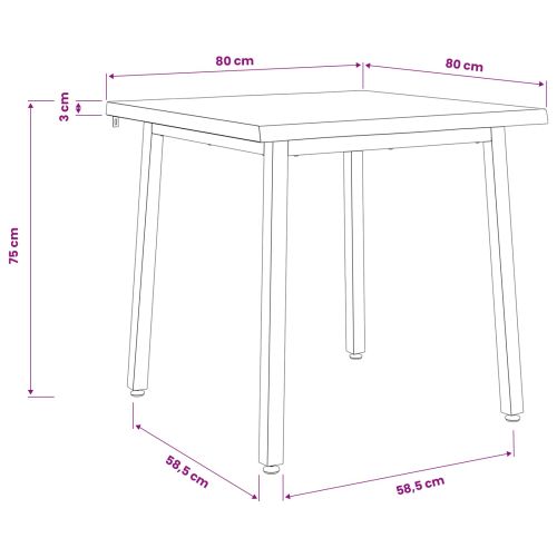 80 x 80 x 75 cm Солидно акациево дърво Естествено и черно