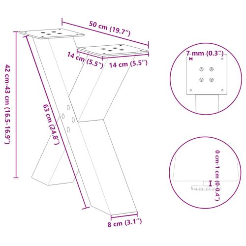 Крака за масичка за кафе, X-образни, 2 бр., антрацит, 50 x (42-43) см, стомана
