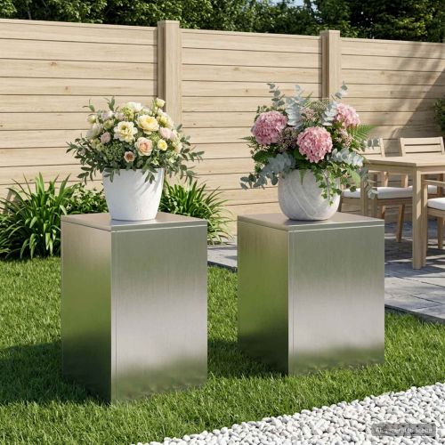 Стойка за растения 2 pcs Сребристо 30 x 30 x 40 cm Стомана