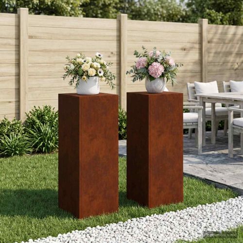 Стойка за растения 2 pcs Ръждясало 30 x 30 x 80 cm