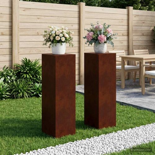 Стойка за растения 2 pcs Ръждясало 30 x 30 x 100 см