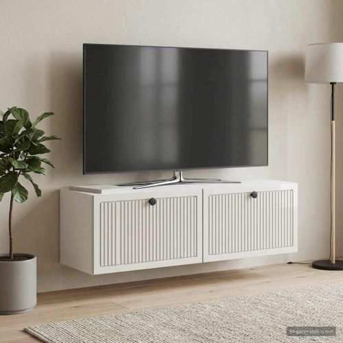 Стенно монтиран ТВ шкаф Бял гланц 98 x 31 x 30 см