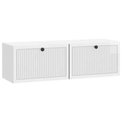 Стенно монтиран ТВ шкаф Бял гланц 98 x 31 x 30 см