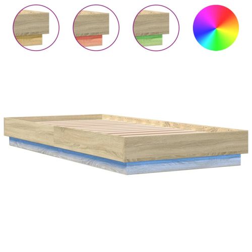 Рамка за легло с LED осветление, дъб сонома, 100x200 см