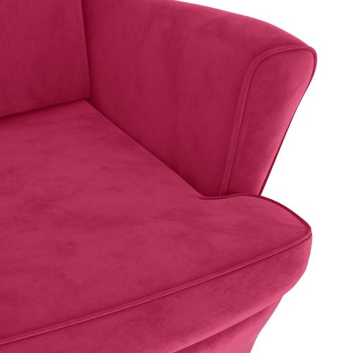 Фотьойл Wingback с табуретка, виненочервен, кадифе