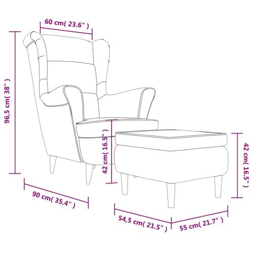 Фотьойл Wingback с табуретка, виненочервен, кадифе