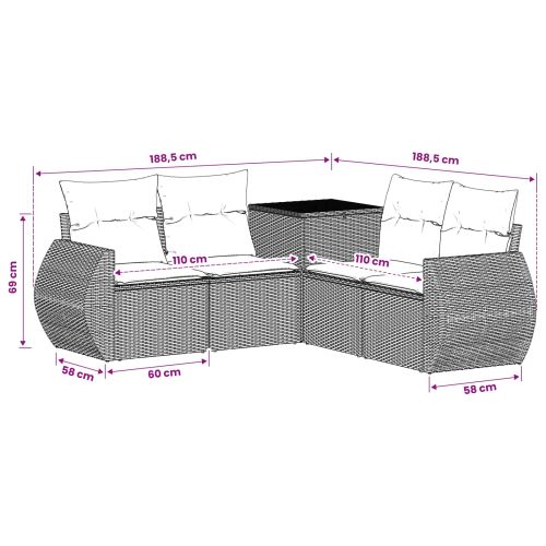 Комплект дивани 5 бр. Бежов и Светло Сив Полиротан и стомана