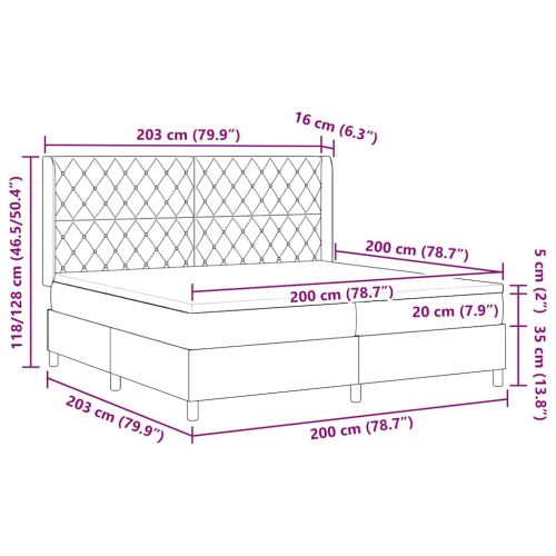 Легло с пружинирана основа с матрак Черно 200 x 200 cm Кадифе