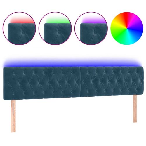 LED горна табла за легло, тъмносиня, 200x7x78/88 см, кадифе