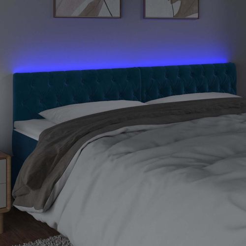 LED горна табла за легло, тъмносиня, 200x7x78/88 см, кадифе