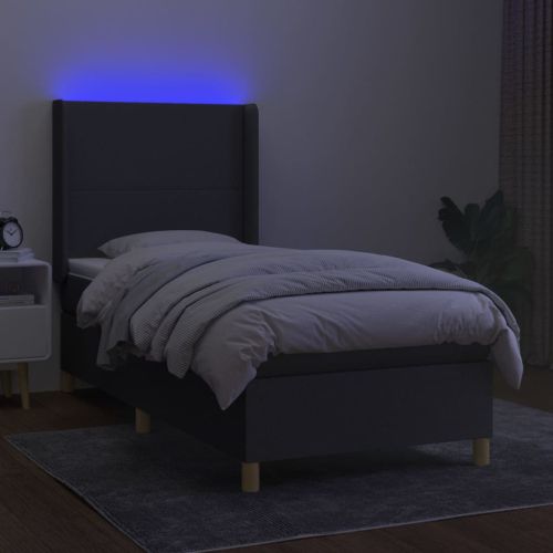 Боксспринг легло с матрак и LED, тъмносива, 90x190 см, плат