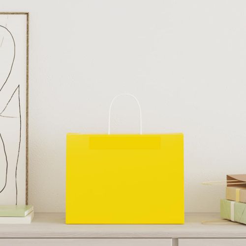 Хартиени торбички 50 бр с дръжки жълти 32x17x25 см