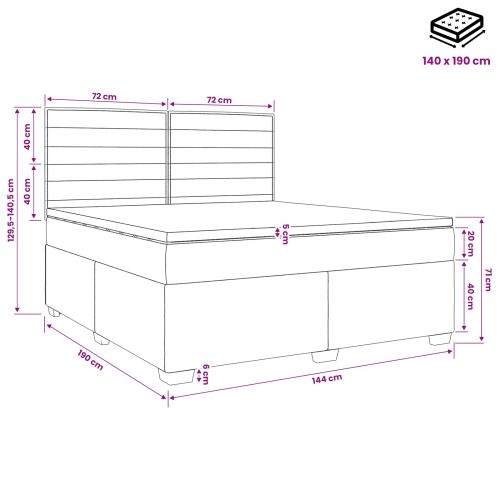 Континентално легло с матрак Черно 140 x 190 cm Текстил
