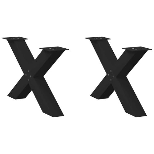 Крака за масичка за кафе, X-образни, 2 бр., черни, 70 x (42-43) см, стомана
