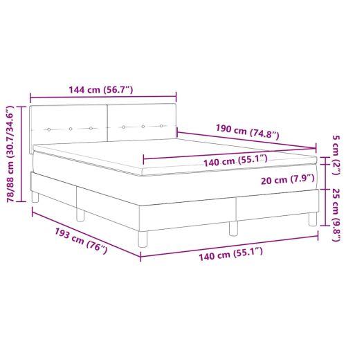 Легло с пружинирана основа Тъмен сив 140 x 190 cm текстил