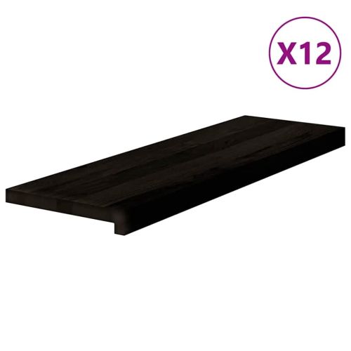 Стълбищни стъпала, 12 бр, тъмнокафяви, 80x30x2 см, дъб масив
