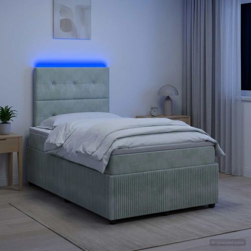 LED легло с матрак с LED ленти Светлосиво 120 x 200 cm Кадифе