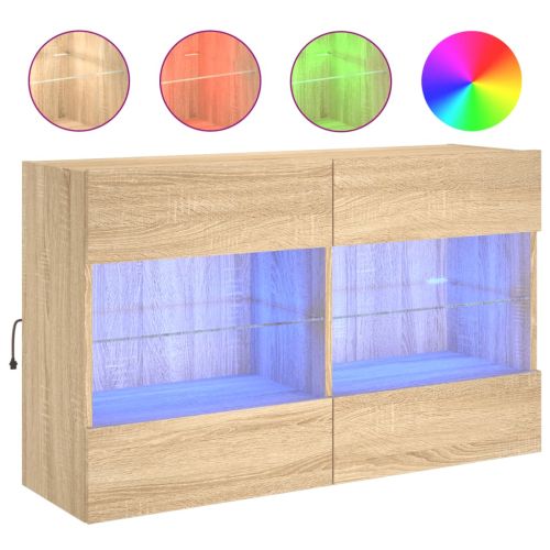 Стенен ТВ шкаф с LED осветление, сонома дъб, 98,5x30x60,5 см