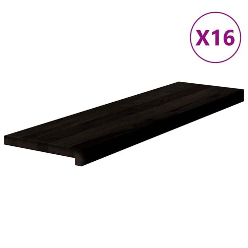 Стълбищни стъпала, 16 бр, тъмнокафяви, 90x30x2 см, дъб масив