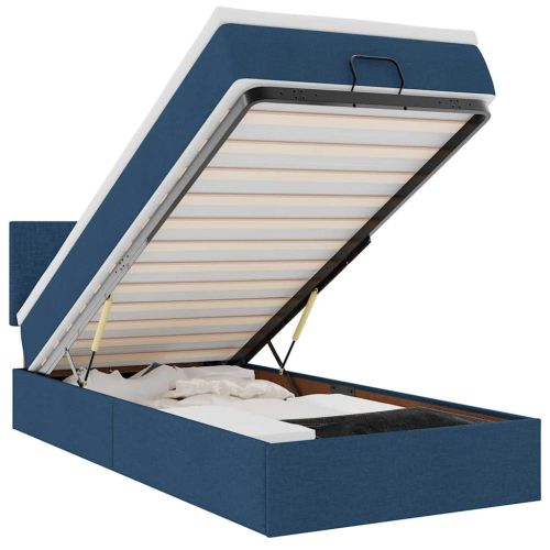 Османска легло с матрак и LED, синьо, 100x200 см, плат