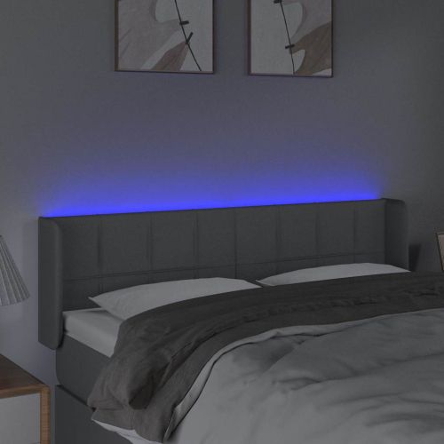 LED горна табла за легло, светлосива, 147x16x78/88 см, плат