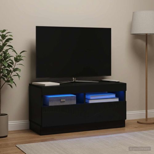 LED телевизионен кабинет Черно Инженерна дървесина