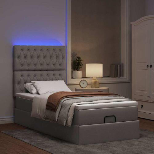 Османска легло с матрак и LED, таупе, 90x200 см, плат