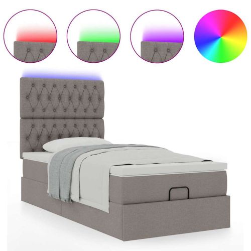 Османска легло с матрак и LED, таупе, 90x200 см, плат