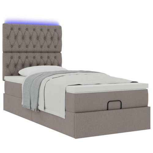 Османска легло с матрак и LED, таупе, 90x200 см, плат