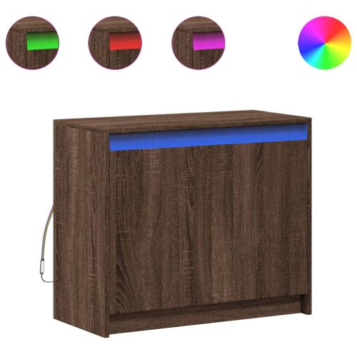 Сайдборд с LED, кафяв дъб, 72x34x61 см, инженерно дърво