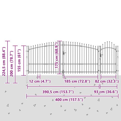 Градинска врата WOERDEN 175 x 400 cm С ключалка Стомана Сив