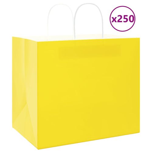 Хартиени торбички 250 бр с дръжки жълти 32x22x28 см