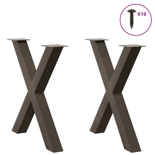 Крака за трапезна маса, X-образни, 2 бр., естествена стомана, 80 x (72-73) см, стомана