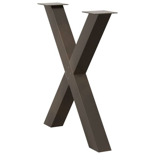 Крака за трапезна маса, X-образни, 2 бр., естествена стомана, 80 x (72-73) см, стомана