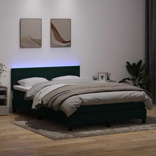 Боксспринг легло с матрак и LED, тъмнозелено, 160x220 см, кадифе
