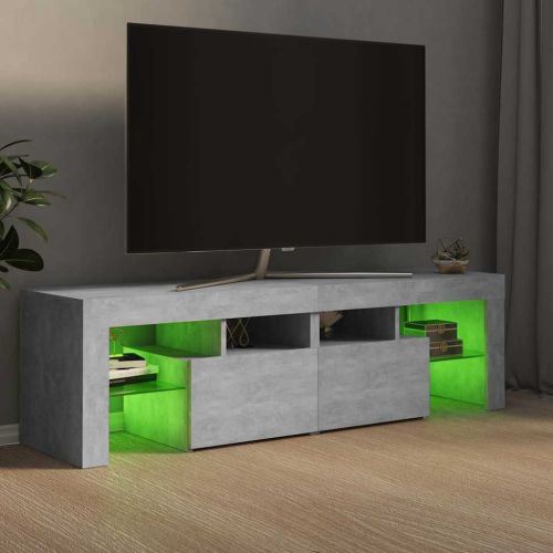 ТВ шкаф с LED осветление, бетонно сив, 140x36,5x40 см