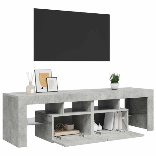 ТВ шкаф с LED осветление, бетонно сив, 140x36,5x40 см