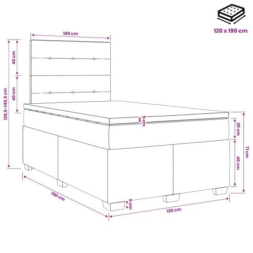 Континентално легло с матрак Тъмен кафяв 120 x 190 cm Текстил