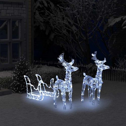 Коледна украса елени с шейна, 160 LED, 130 см, акрил
