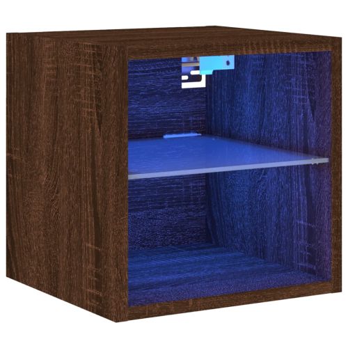 Стенен ТВ шкаф с LED осветление, кафяв дъб, 30x28,5x30 см