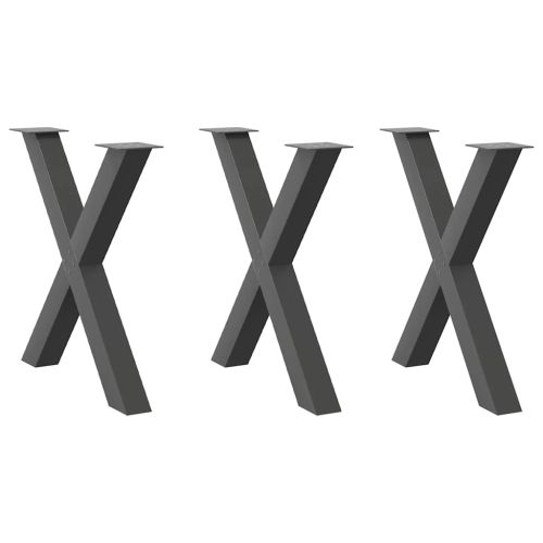 Крака за трапезна маса, X-образни, 3 бр., антрацит, 70x(72-73) см, стомана