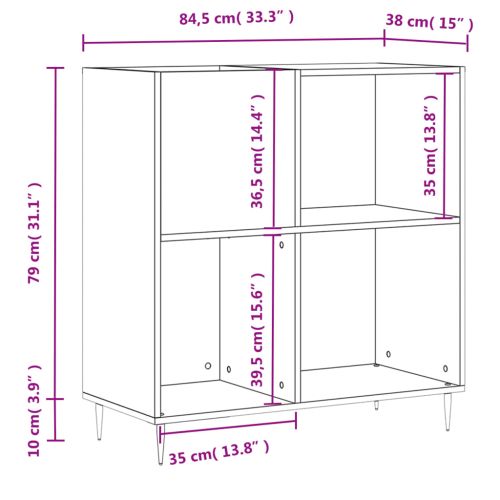 Шкаф за винилови плочи опушен дъб 84,5x38x89 см инженерно дърво