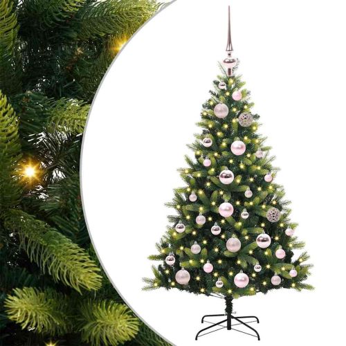 Изкуствен коледен дърво с панти 150 LEDs Зелено 120 cm PVC и PE