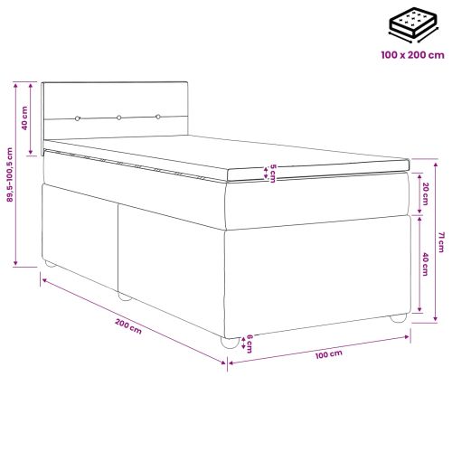 Континентално легло с матрак Черно 100 x 200 cm Текстил